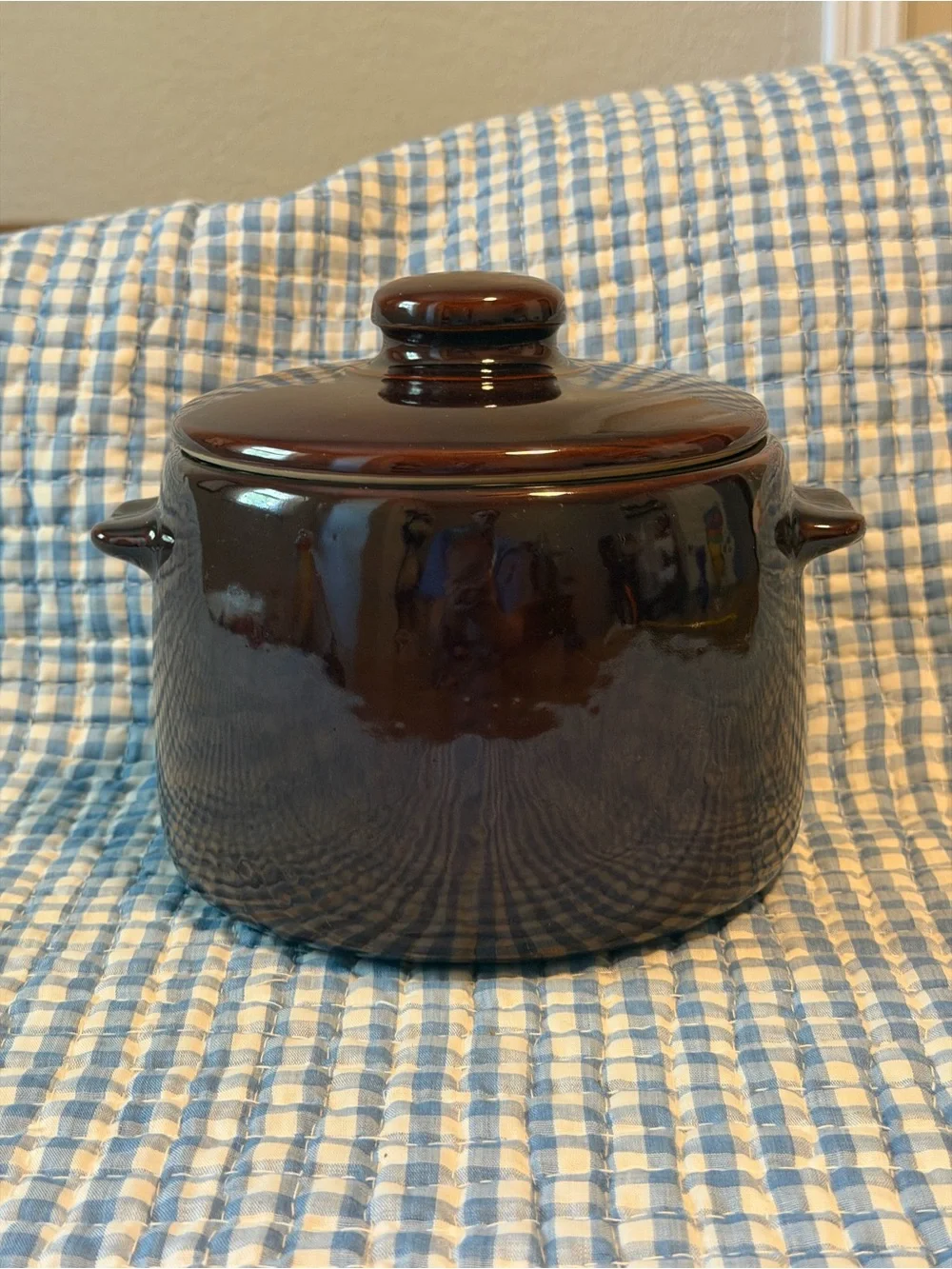 West Bend Stoneware Brown Bean Pot With Lid Crock Cookie Jar Vintage Farmhouse